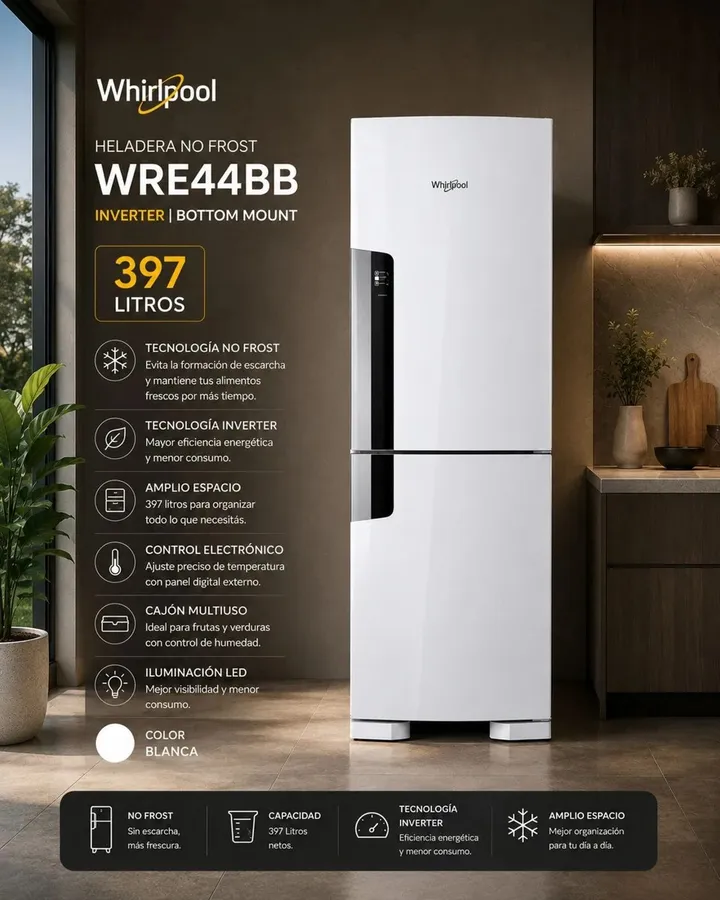Heladera Whirlpool NO Frost 397 LTS Inverter