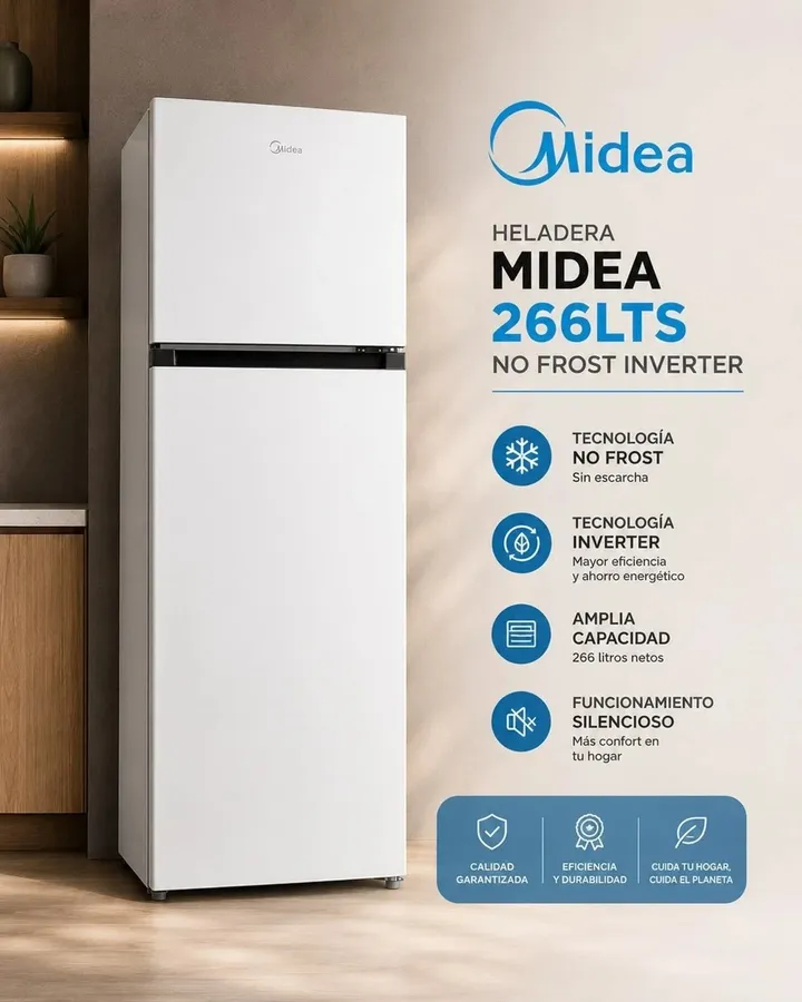 Heladera TOP Mount Midea NO Frost Inverter 266LTS Blanco