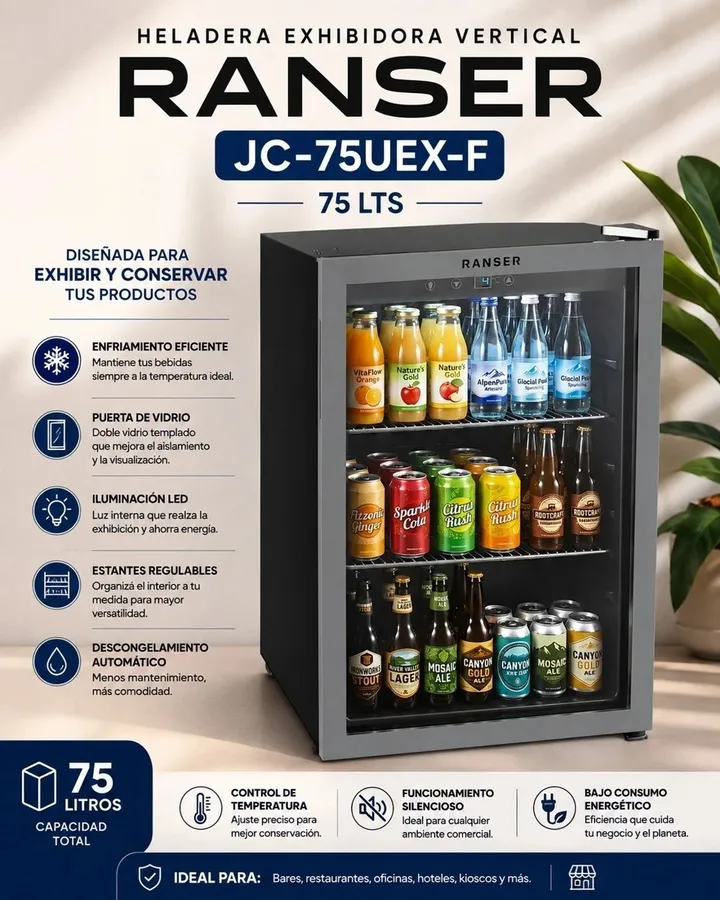 Heladera Exhibidora Vertical Ranser JC-75UEX-F 75LTS