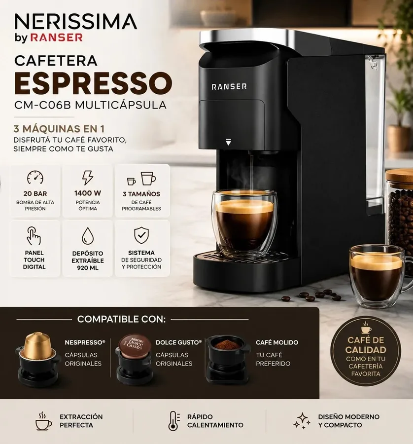 Cafetera Espresso Nerissima Ranser CM-C06B Multicápsula