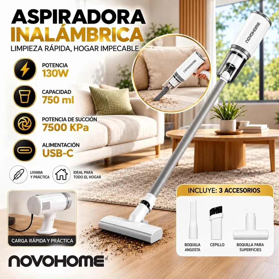 Aspiradora Vertical 2 EN 1 Novohome Recargable CON Filtro Hepa