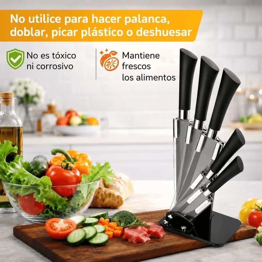 SET DE Cuchillos DE Acero Inoxidable CON Soporte Acrilico