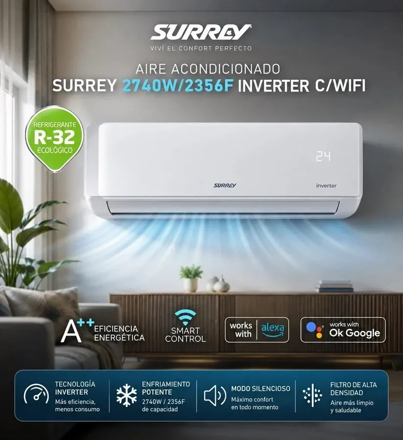 Aire Acondicionado Surrey Inverter 2356F 2740W WI-FI