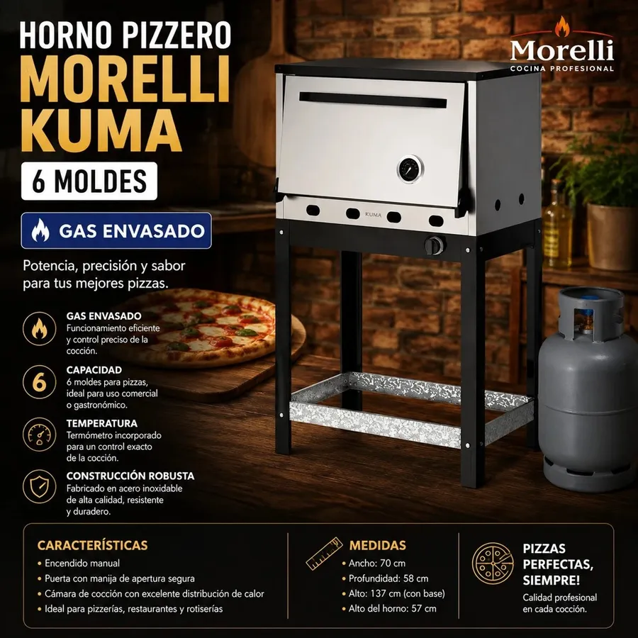 Horno Pizzero Morelli Kuma 6 Moldes GAS Envasado