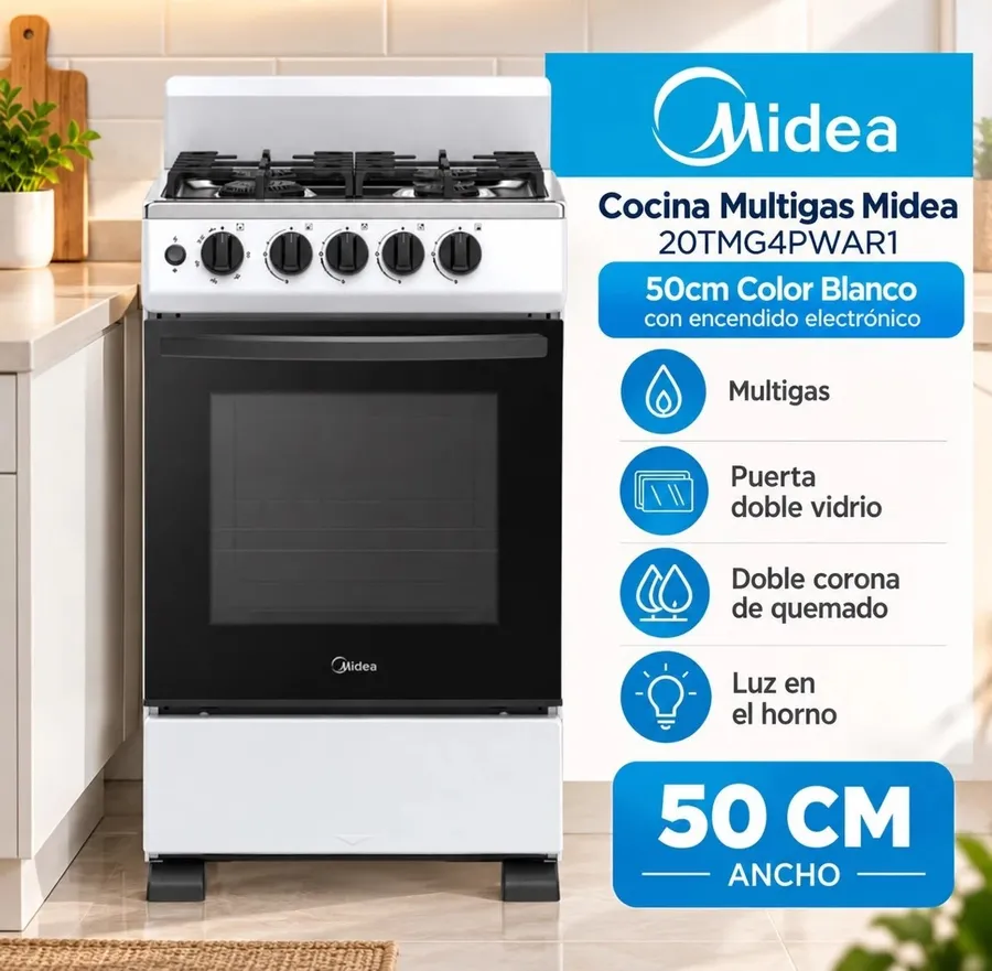Cocina Multigas Midea 55CM Color Blanco