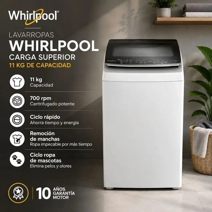 Lavarropas Whirlpool 11KG Carga Superior Blanco