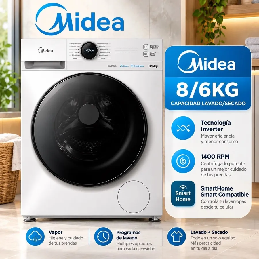 Lavasecarropas Midea Inverter 8KG Inverter