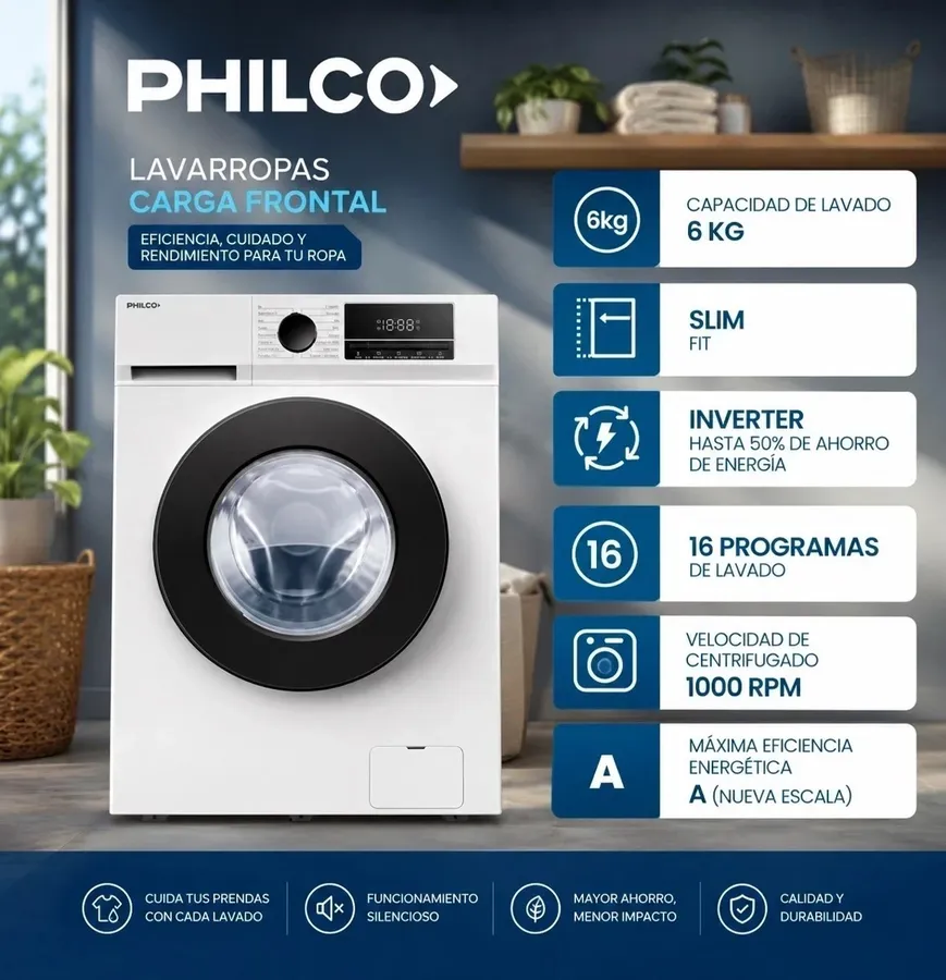 Lavarropas Philco 6KG Carga Frontal Inverter Blanco