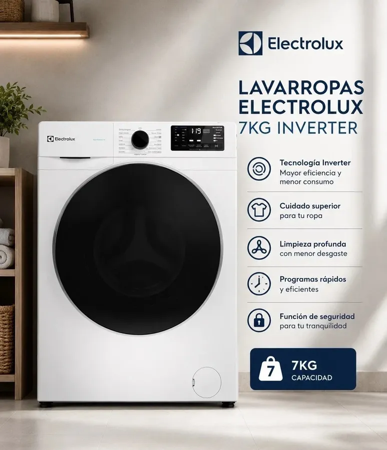 Lavarropas Electrolux 7KG Blanco Inverter Carga Frontal