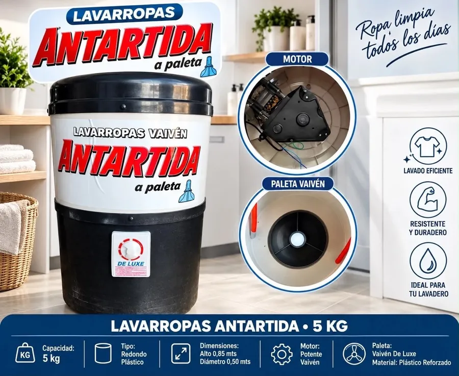 Lavarropas Antartida 5KG A Paleta Negro