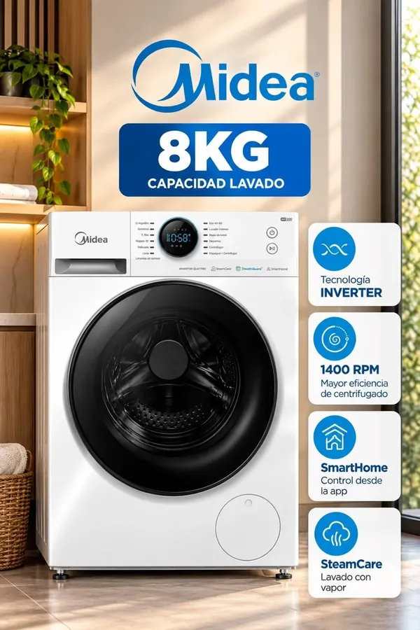 Lavarropas Midea 8 KG Midea WI-FI Blanco