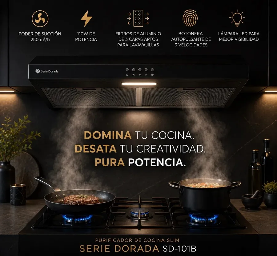 Purificador Extractor Serie Dorada 60CM Negro C/Salida