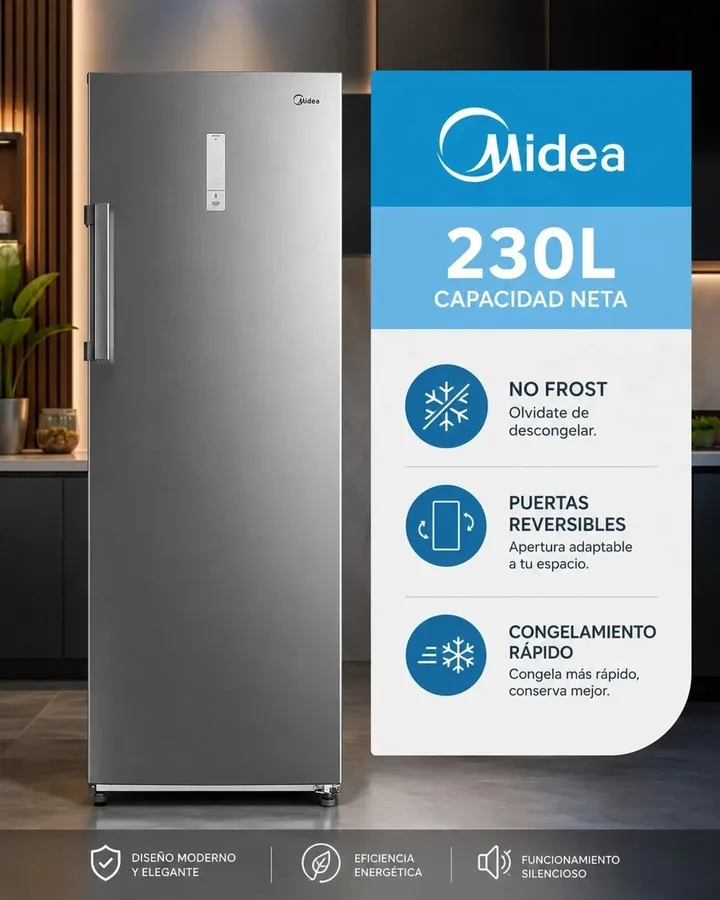 Freezer Vertical Midea NO Frost 230LTS Inoxidable