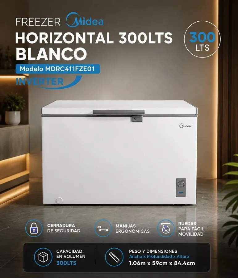 Freez3er Horizontal Midea Inverter 300LTS Blanco